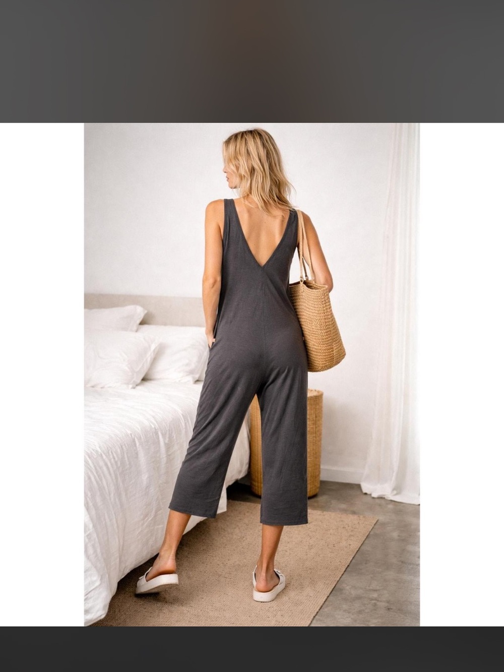 lunya Restore Charcoal Sleeveless V-Neck Wide-Leg Jumpsuit - Picture 2 of 8